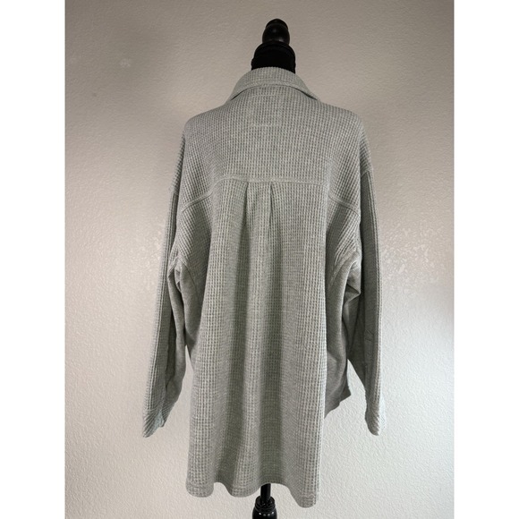 Aerie Lumberjane Waffle Knit Button Down Shirt grey Oversized Long Sleeve Top M - Picture 5 of 7